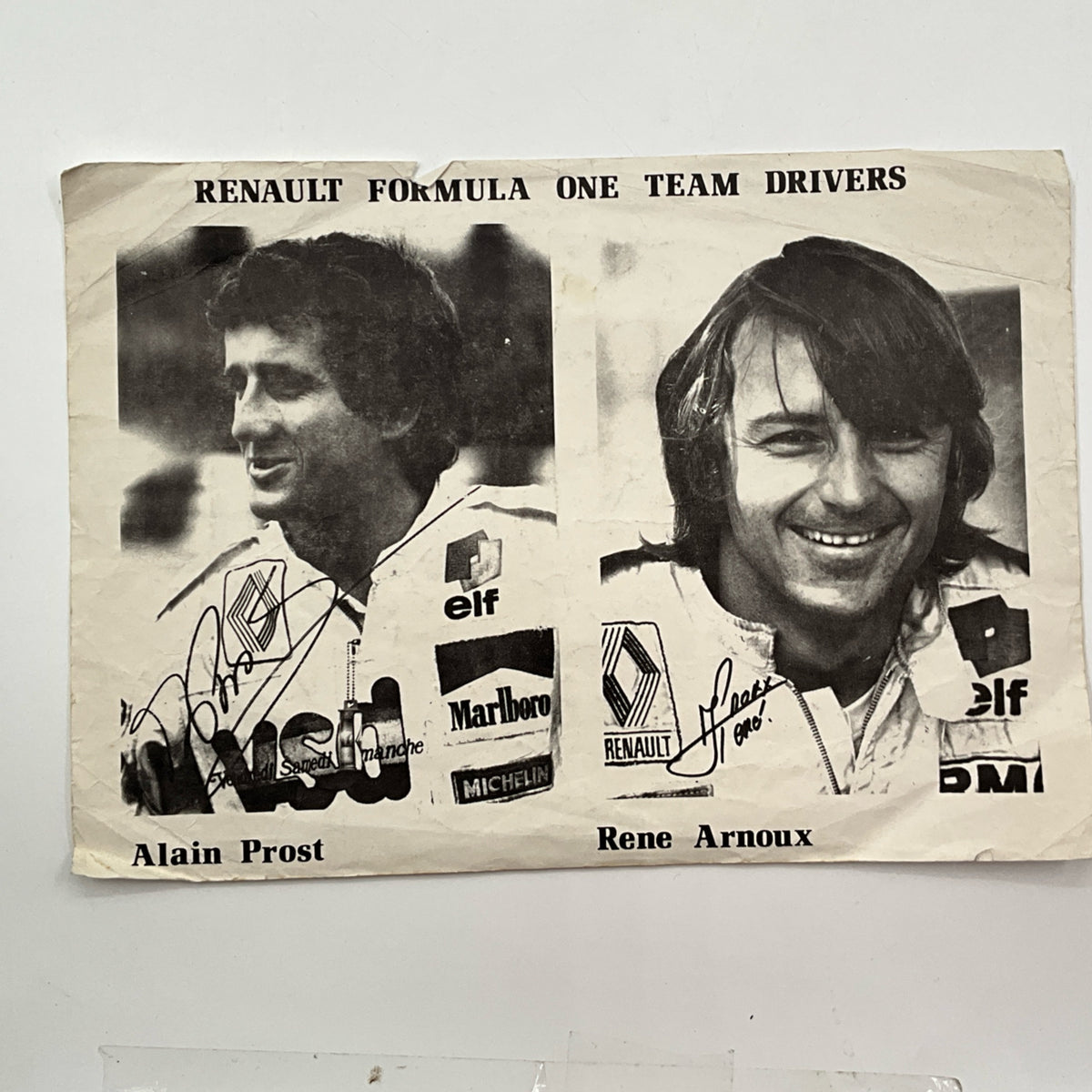 Origional 1981 Renault F1 Team Drivers Sheet Alain Prost & Rene Arnoux - Pit-Lane Motorsport