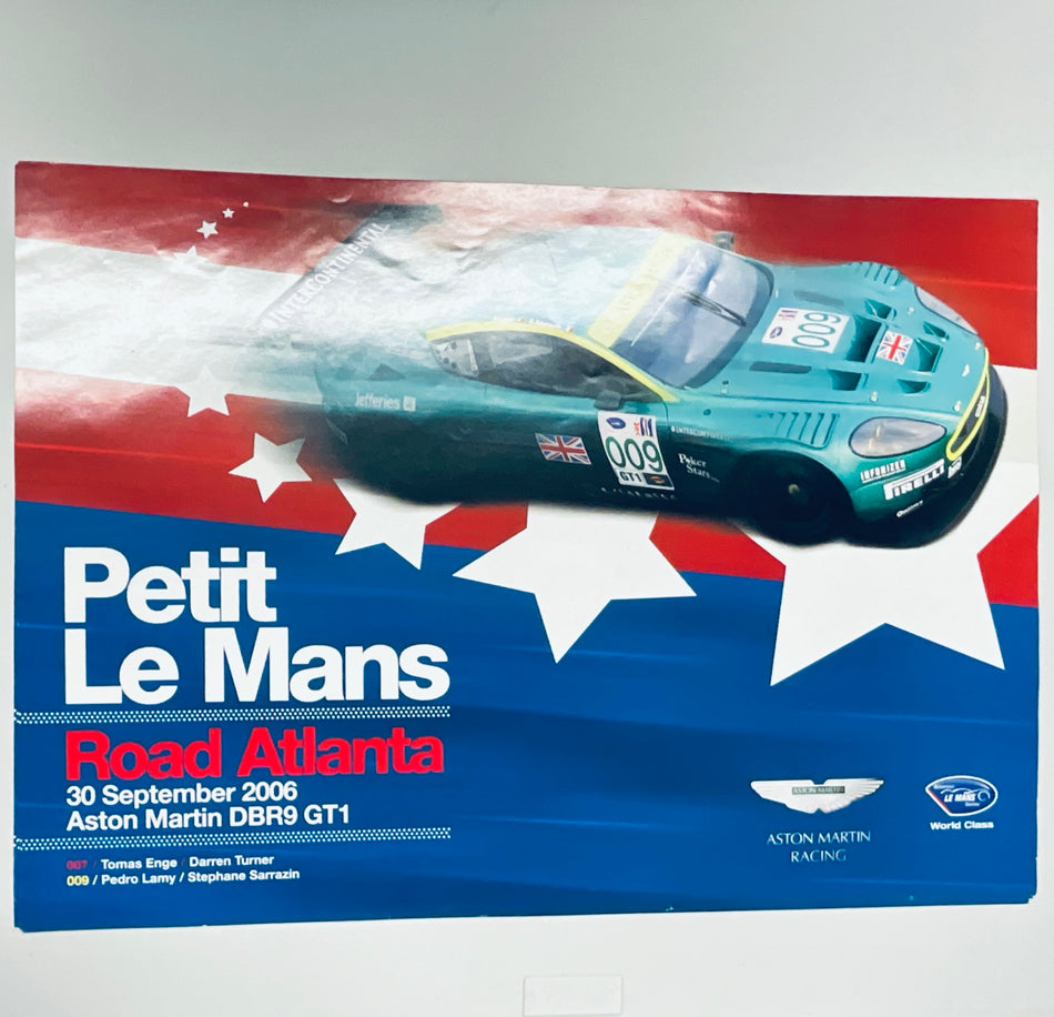 Genuine Aston Martin Racing A2 double sided Poster 2006Petit Le Mans Road Atlanta and Laguna Seca