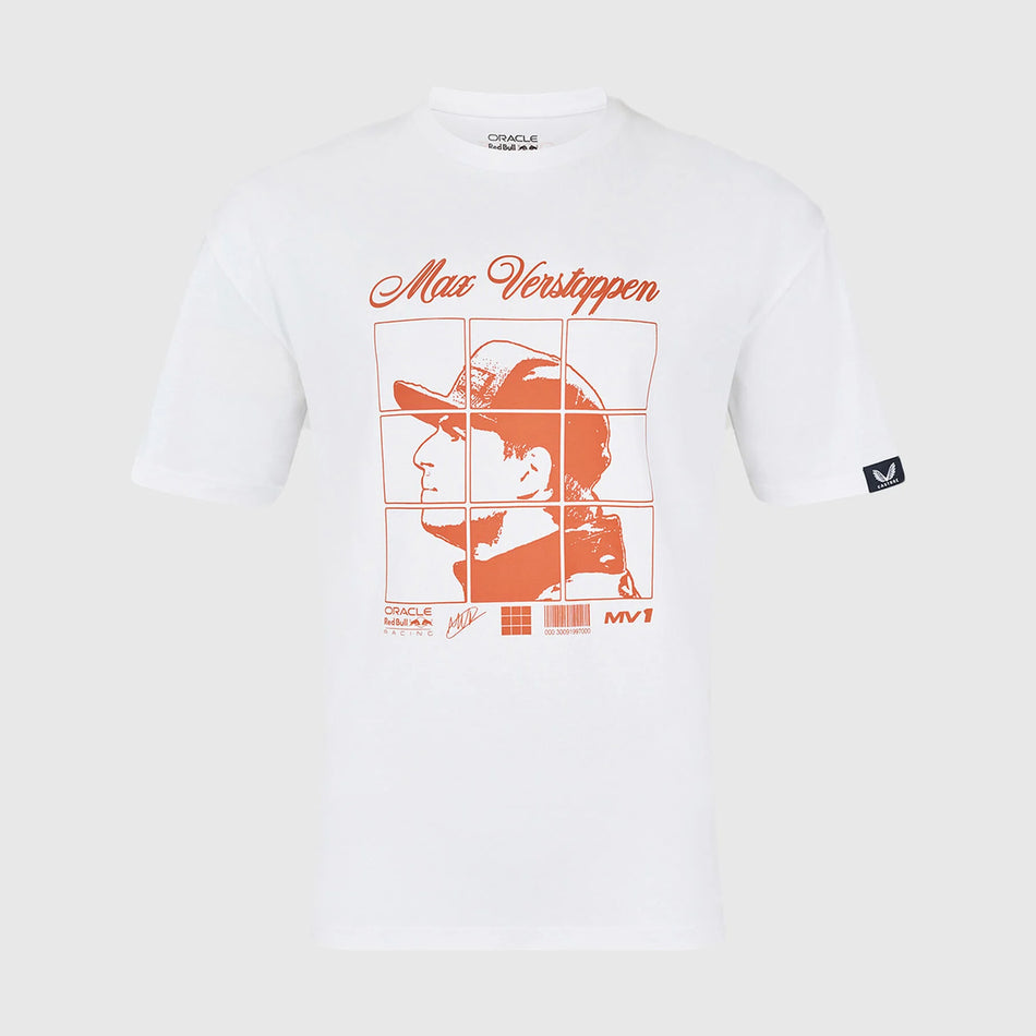 Red Bull Racing Max Verstappen Puzzle Driver T-Shirt - White - Unisex