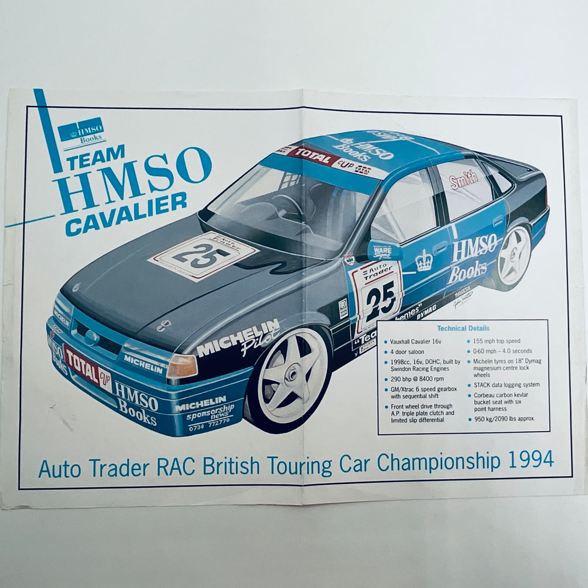 Official Team HMSO Vauxhall Cavalier 1991 BTCC Poster A3 - Pit-Lane Motorsport