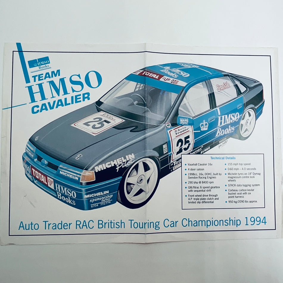 Official Team HMSO Vauxhall Cavalier 1991 BTCC Poster A3 - Pit-Lane Motorsport