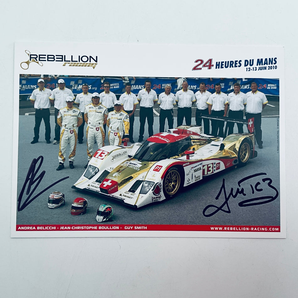 Rebellion Racing 24 Hours Du Mans 2010 Car #13 Promo Card Signed By JCB &Guy Smith - Pit-Lane Motorsport