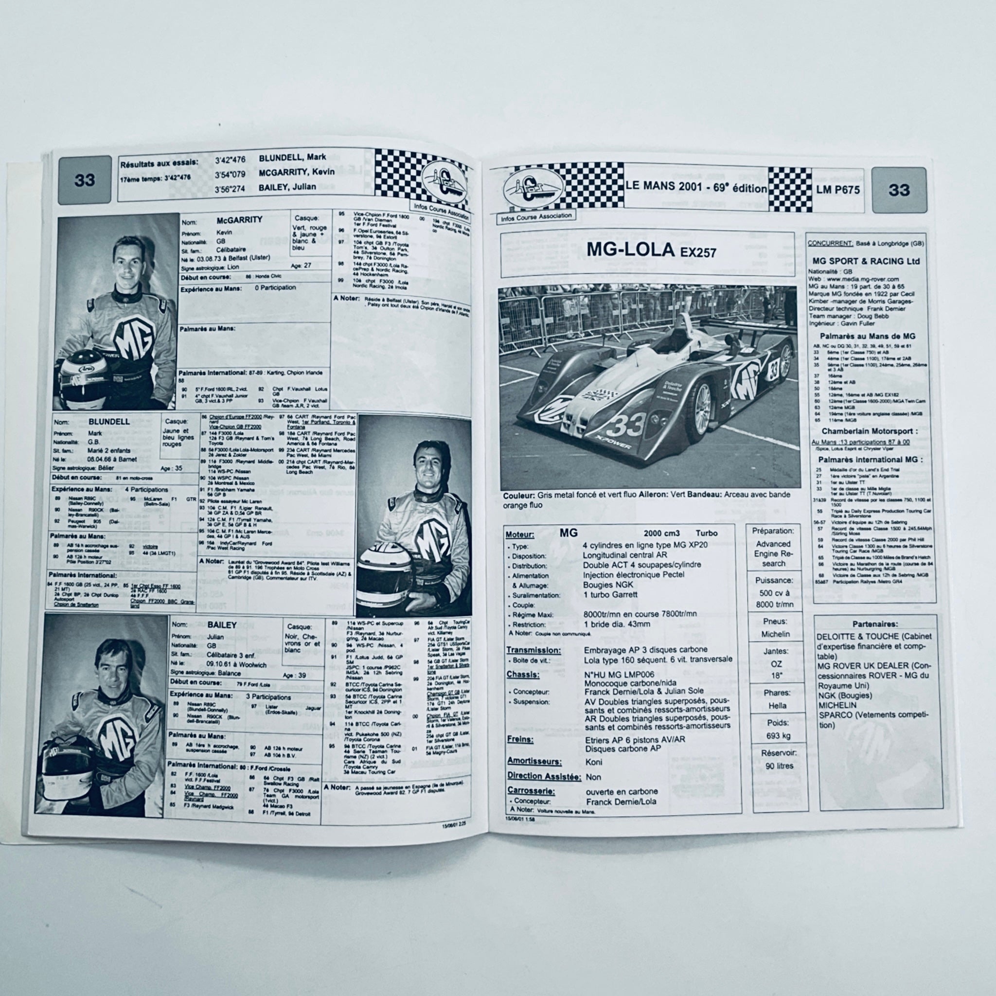 Official ACO Entry List Le Mans 24 Hour Race 2001 - Pit-Lane Motorsport