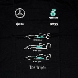 Mercedes AMG Petronas F1 Team Official Merchandise 2016 Special Edition Team Triple World Constructors Champions Cotton T-Shirt-Black