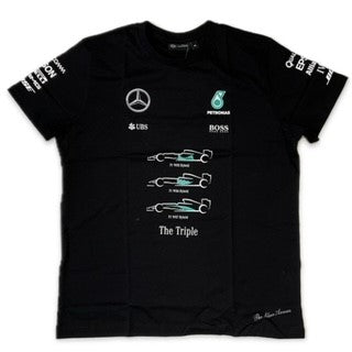 Mercedes AMG Petronas F1 Team Official Merchandise 2016 Special Edition Team Triple World Constructors Champions Cotton T-Shirt-Black