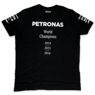 Mercedes AMG Petronas F1 Team Official Merchandise 2016 Special Edition Team Triple World Constructors Champions Cotton T-Shirt-Black