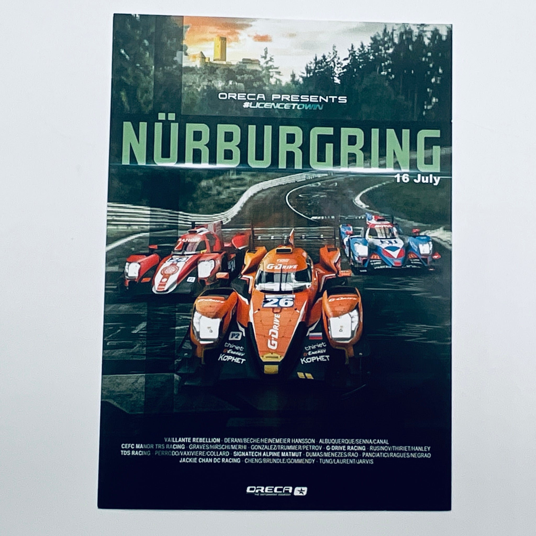 Promotional poster for a race event at Nörburgring with racing cars and event details.