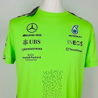 2023 Team Issue Mercedes AMG Petronas Formula One Tommy Hilfiger Hi-Vis Set Up T-Shirt-Brand New