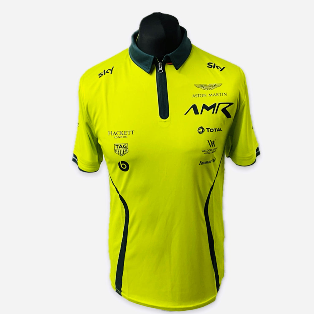 Official AMR Aston Martin Racing Team Issue Race Day Polo Shirt Lime Green-Used