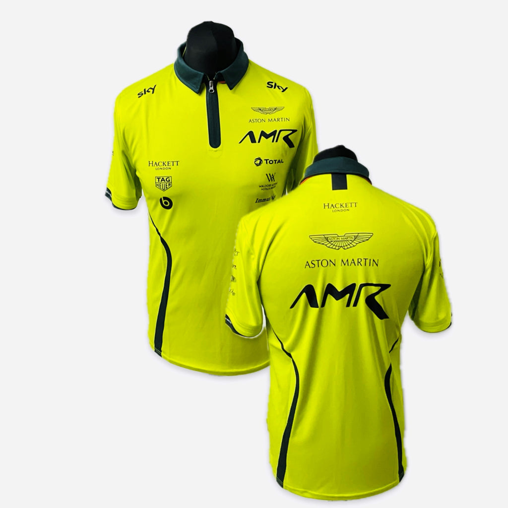 Official AMR Aston Martin Racing Team Issue Race Day Polo Shirt Lime Green-Used