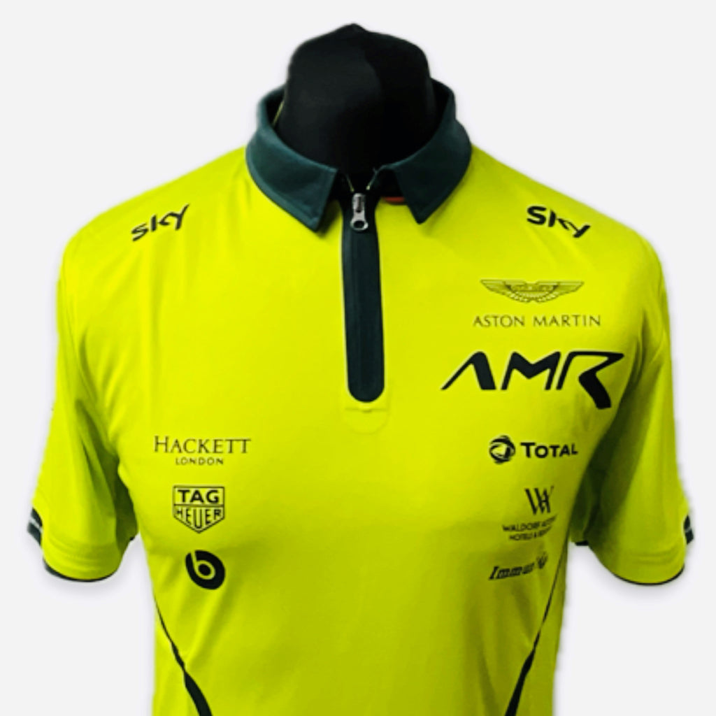 Official AMR Aston Martin Racing Team Issue Race Day Polo Shirt Lime Green-Used