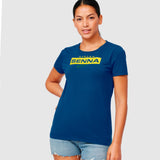 Ladies Ayrton Senna Official licenced Collection Senna Logo Organic Cotton T-Shirt- Blue