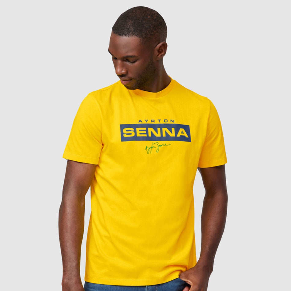 Ayrton Senna Official licenced Collection Senna Logo Organic Cotton T-Shirt- Yellow