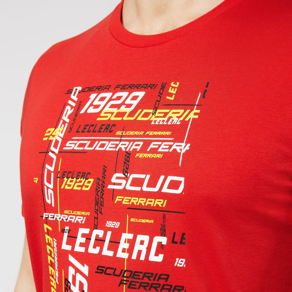 Scuderia Ferarri Formula One Team Official Merchandise Puma Driver Graphics T-Shirt Charles Leclerc-Rosso Red