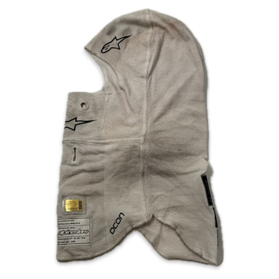 2022 Esteban Ocon Race Used Alpine F1 Team Alpinestars Nomex Balaclava-White - Pit-Lane Motorsport