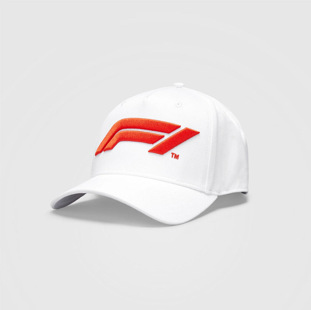 Official F1 Collection Large 3D embroidered F1 logo100% Cotton Baseball Cap-White