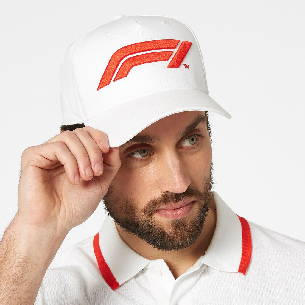 Official F1 Collection Large 3D embroidered F1 logo100% Cotton Baseball Cap-White