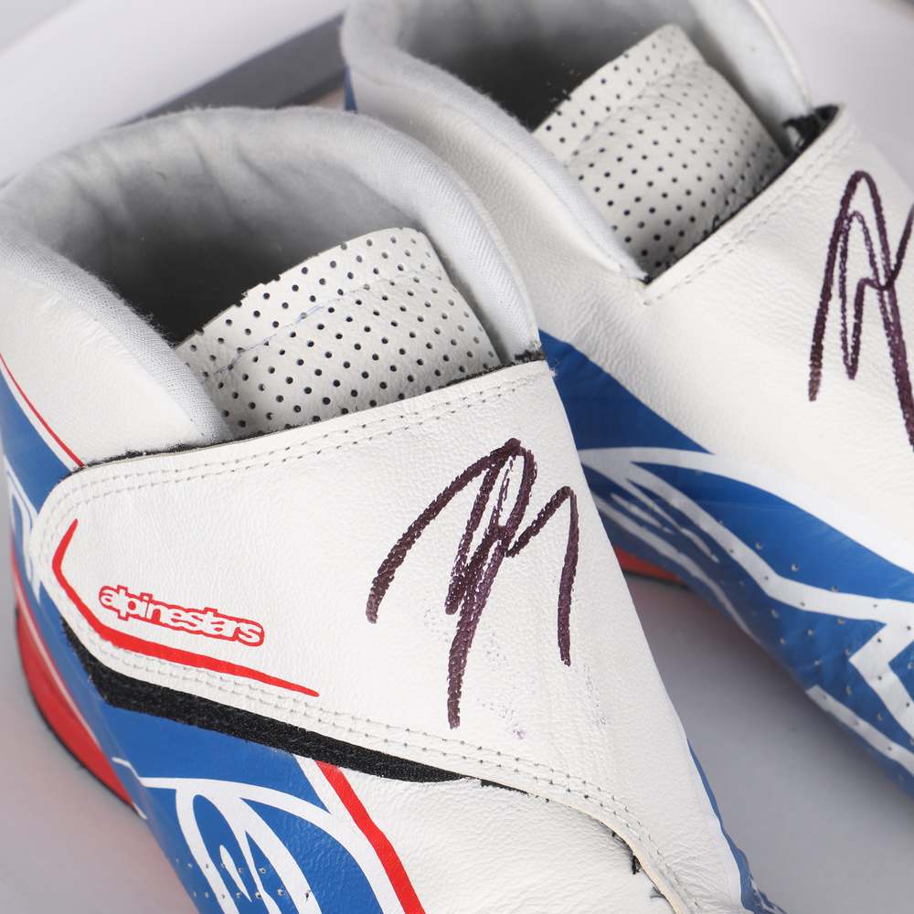 2022 Kevin Magnussen Haas F1 Team Signed Replica Race Boots in Display Case.