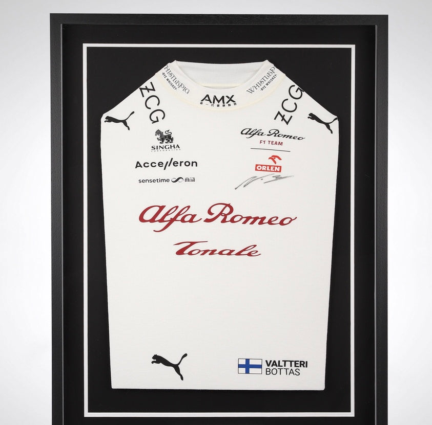 2022 Valtteri Bottas Signed Race Used Alfa Romeo F1 Team Framed Nomex Top - Pit-Lane Motorsport