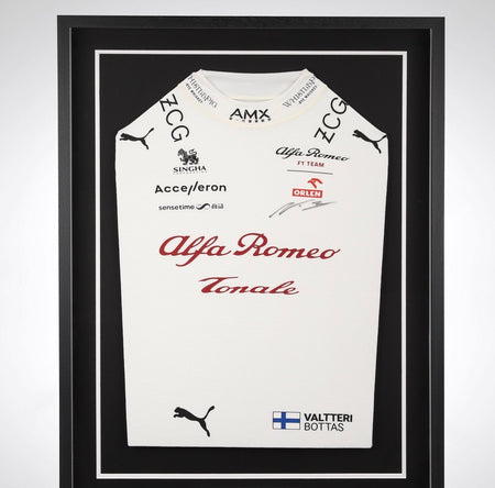 2022 Valtteri Bottas Signed Race Used Alfa Romeo F1 Team Framed Nomex Top - Pit-Lane Motorsport