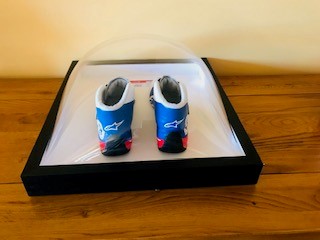 2022 Kevin Magnussen Haas F1 Team Signed Replica Race Boots in Display Case.