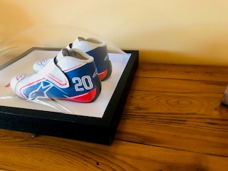 2022 Kevin Magnussen Haas F1 Team Signed Replica Race Boots in Display Case.