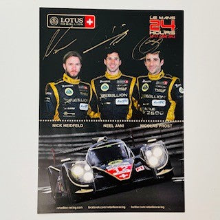Lotus Rebellion Racing WEC 24 Hours Du Mans 2012 Car #12 Hand Signed Promo Card