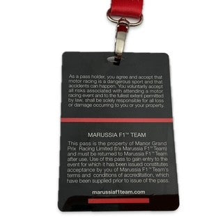 Marussia Formula One Team Issue VIP Pass and Lanyard