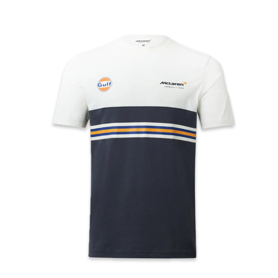 McLaren Gulf Formula One Team Official Merchandise Adults Core Logo Printed Stripe T-Shirt Snow White/Phantom