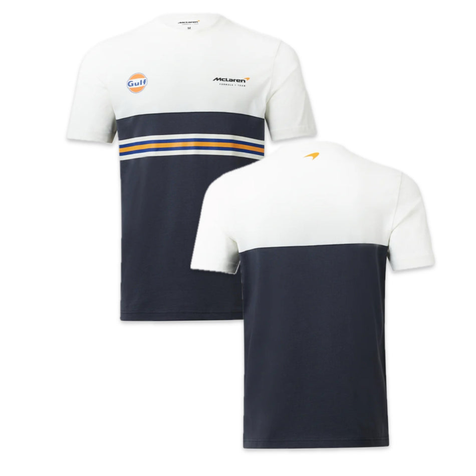 McLaren Gulf Formula One Team Official Merchandise Adults Core Logo Printed Stripe T-Shirt Snow White/Phantom