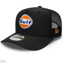 Load image into Gallery viewer, Gulf McLaren Formula One Team New Era Official Merchandise Large Logo Mesh Back Truckers  Cap- Black