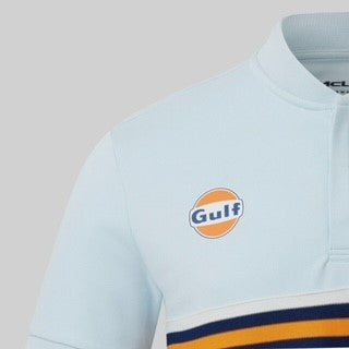 McLaren Gulf Formula One Team Official Merchandise Adults Core Logo Printed Stripe Polo Shirt Delicate Blue/Phantom