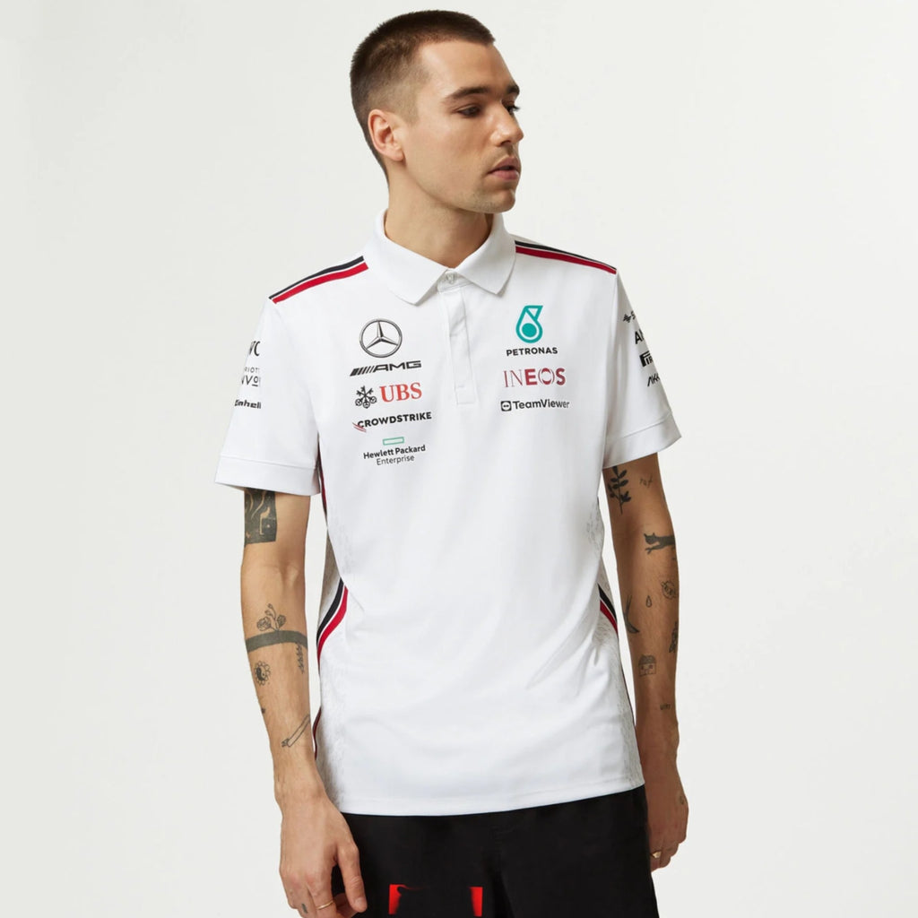 Mercedes AMG Petronas F1 Team Official Merchandise 2023 Team Driver Polo Shirt-White