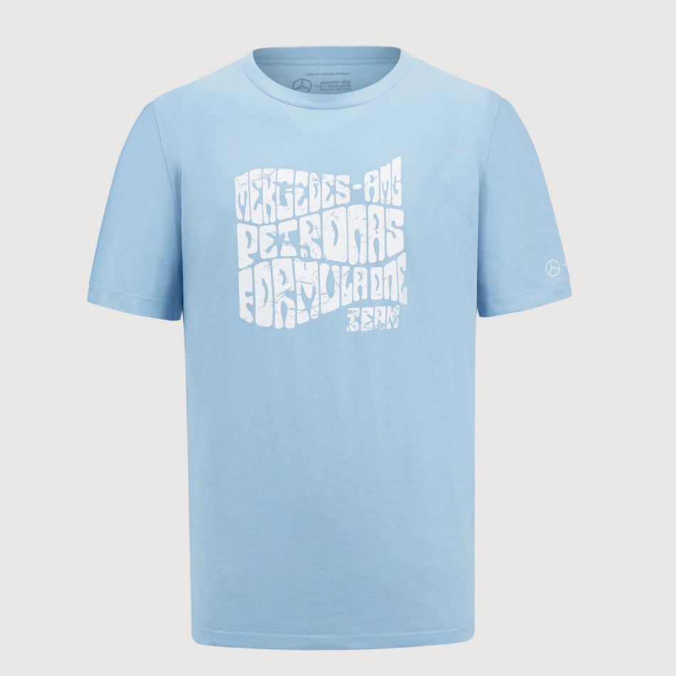 Mercedes AMG Petronas F1 Team Official merchandise Retro Graphic T-Shirt-Pastel Blue