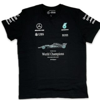 Mercedes AMG Petronas F1 Team Official Merchandise 2017 Special Edition Team 4 Times World Constructors Champions Cotton T-Shirt-Black