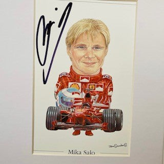 Mika Salo Hand Signed Caricature Ferrari F1 Team Driver Card