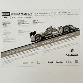 Team Oreca Matmut Peugeot Official Le Mans Team Driver Card #10