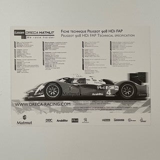 Team Oreca Matmut Peugeot 908 HDI FAP Team Official Le Mans Team Driver Card