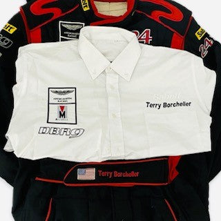 Terry Borcheller Aston Martin Racing DBR9 GT1 Team Modena Le Mans 24 Hour Race used Suit and Personal Team Shirt 2008