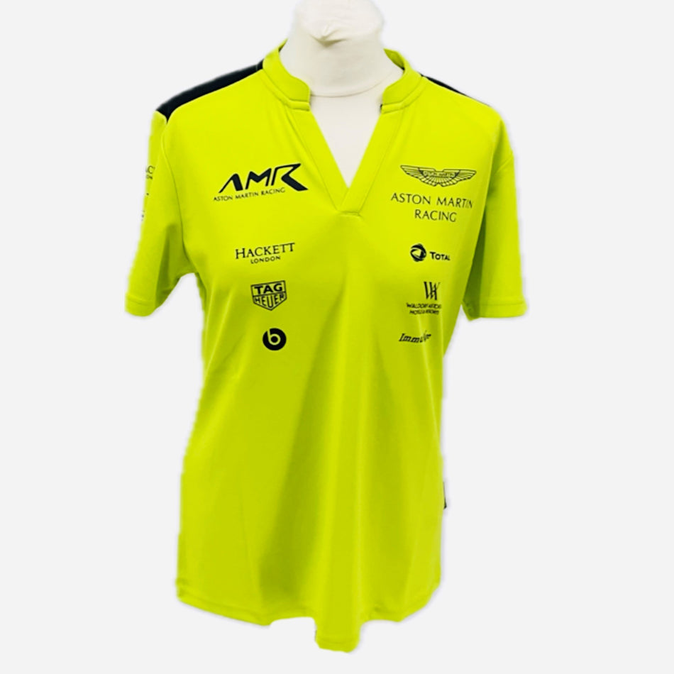 Women's AMR Aston Martin Racing Le Mans Team Issued Polo Shirt Lime Green-Brand New