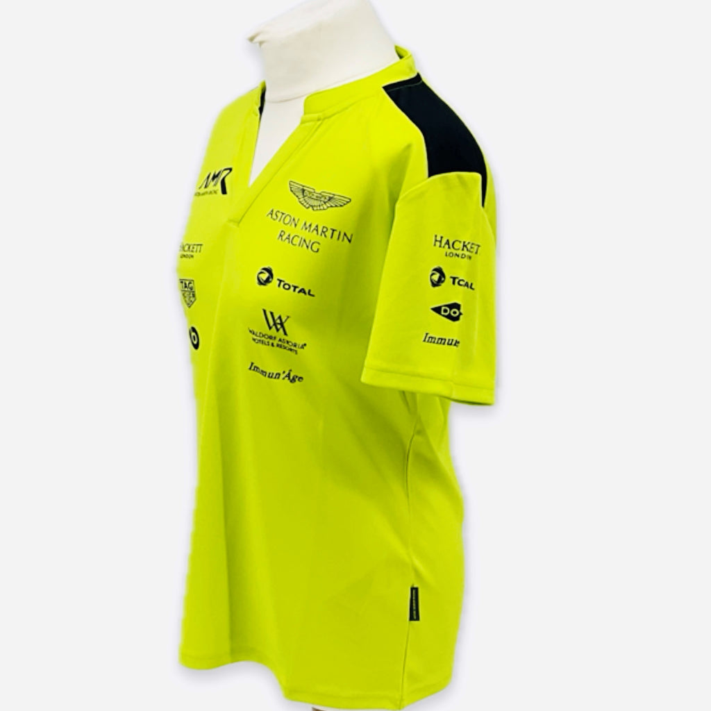 Women's AMR Aston Martin Racing Le Mans Team Issued Polo Shirt Lime Green-Brand New