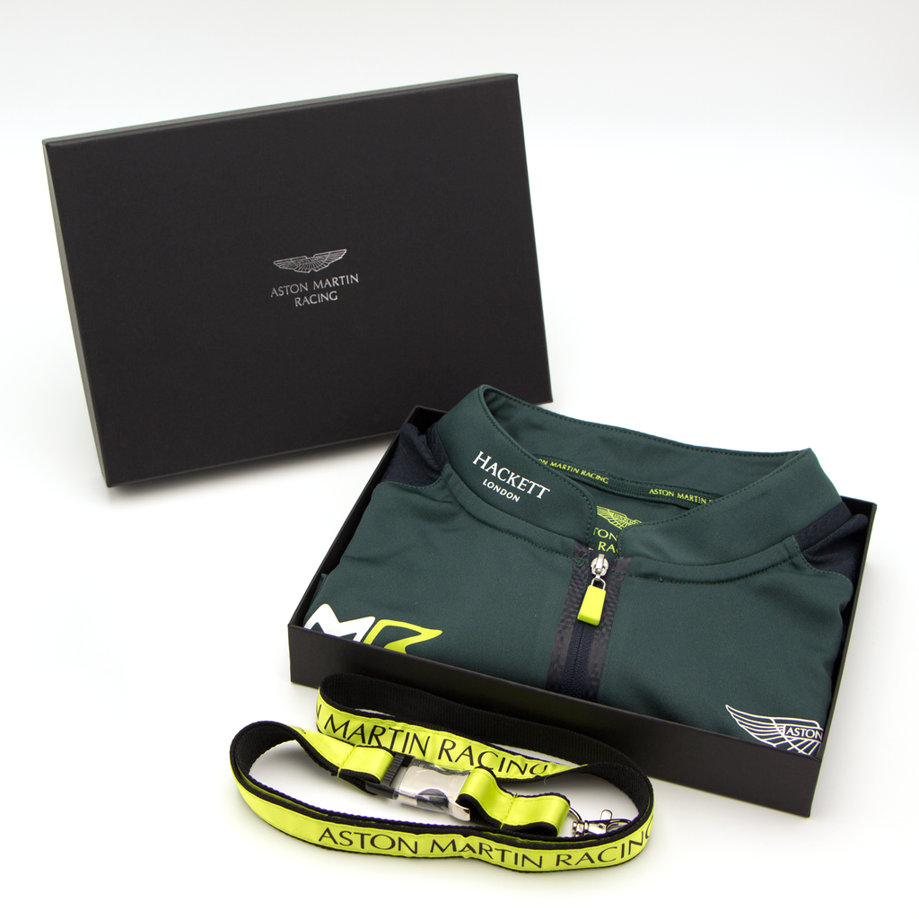 Aston Martin Racing AMR Dark Green Team Polo gift box set with Yellow lanyard - Pit-Lane Motorsport