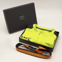 Load image into Gallery viewer, Aston Martin Racing AMR Lime Green Team Polo gift box set with Orange lanyard - Pit-Lane Motorsport